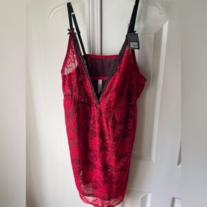 Cacique Red Lace Chemise with Black Straps